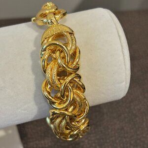 B Italy Yellow Gold Finish Byzantine Chain Wide  Chunky Bracelet